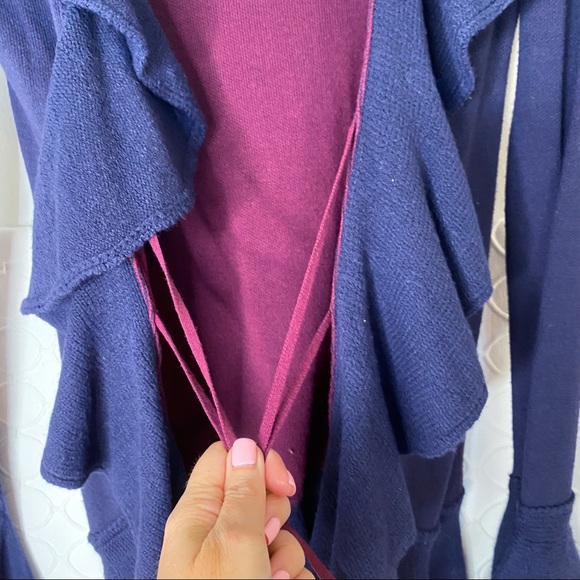 Cashmere Italian Drape Front Ruffle Open Cardigan Sweater Bell Sleeves Medium - Picture 5 of 7